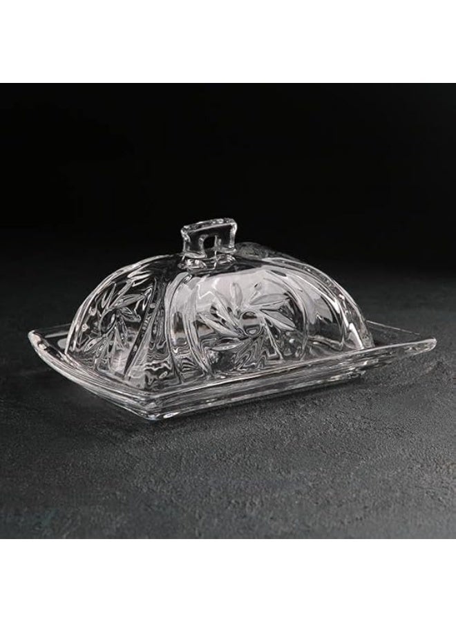 Glass Dish for serving Dates,butter, nuts and snacks, cheese, , salads , pickles, etc With Embossed Bee Decoration, Handle Lid. - Image 3